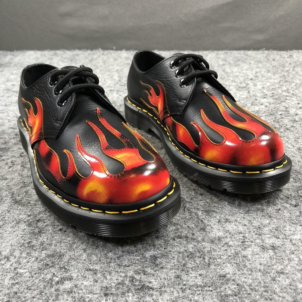 Dr. Martens 1461 Flame Shoes Womens Size 7 Black Leather Lace Up Punk Casual